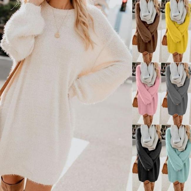 Round Neck Long Sleeve Loose Knitting Casual Dresses