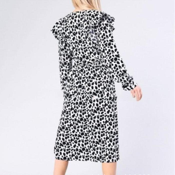 Deep V Sexy White Leopard-Print Lace Dress