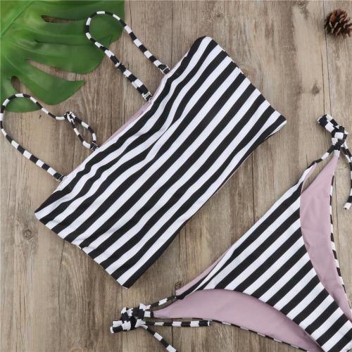 Sexy Elegant Stripe Halter Swimsuit Set