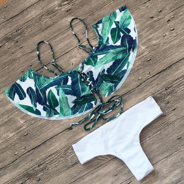 Lotus Leaves Halter Bikini Swimwear
