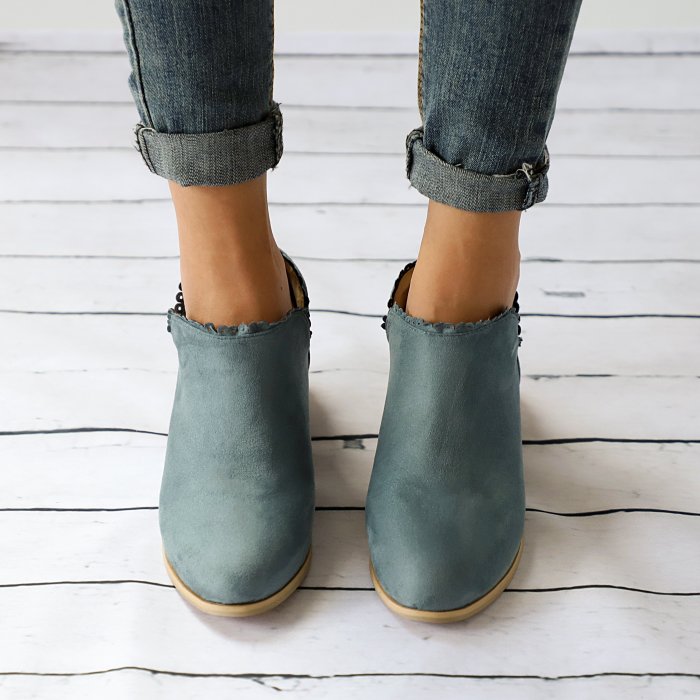 Women Low Heel Round Toe Lace-Up Casual Boots