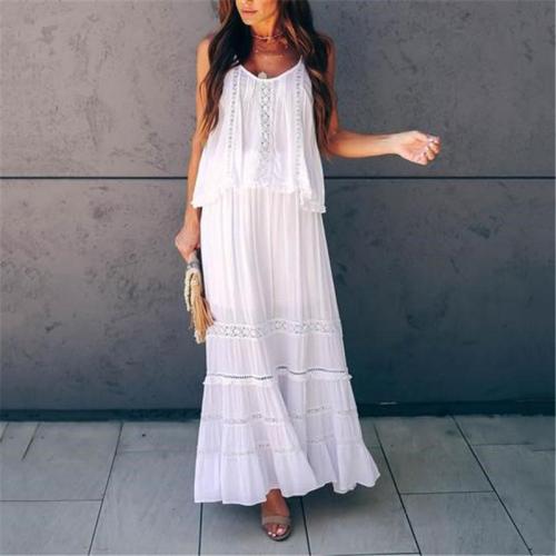 Fashion White Lace Skirt Casual Maxi Dress