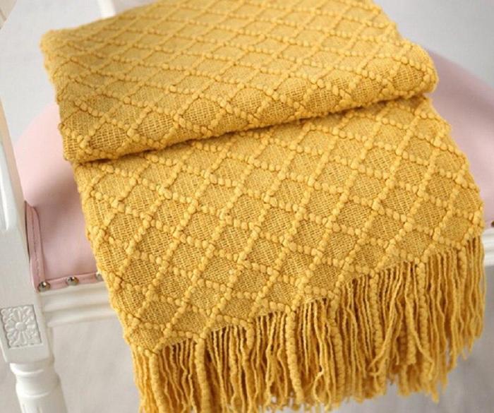 Cashmere Like Soft Plaid Knitted Throw Blanket with Tassel Nordic Style Bed Runner Sofa Cover Travel Blankets Bedspread Cobertor