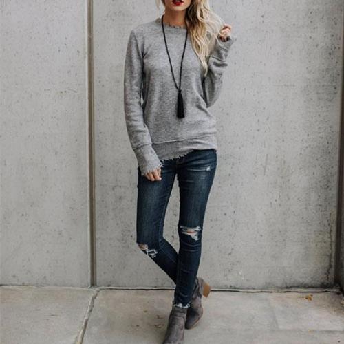 Casual Pure Color   Baggy Knit Tops Blouse Sweater