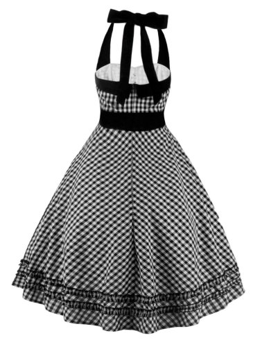 1950s Plaid Pocket Halter Swing Dress