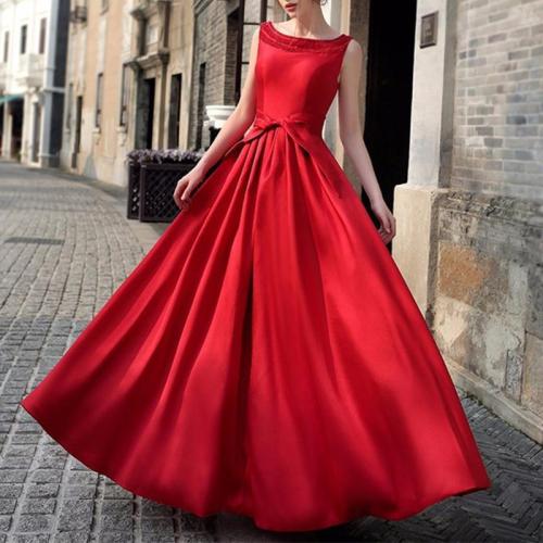 Fashion Sleeveless Bead Pure Colour Maxi Dresses