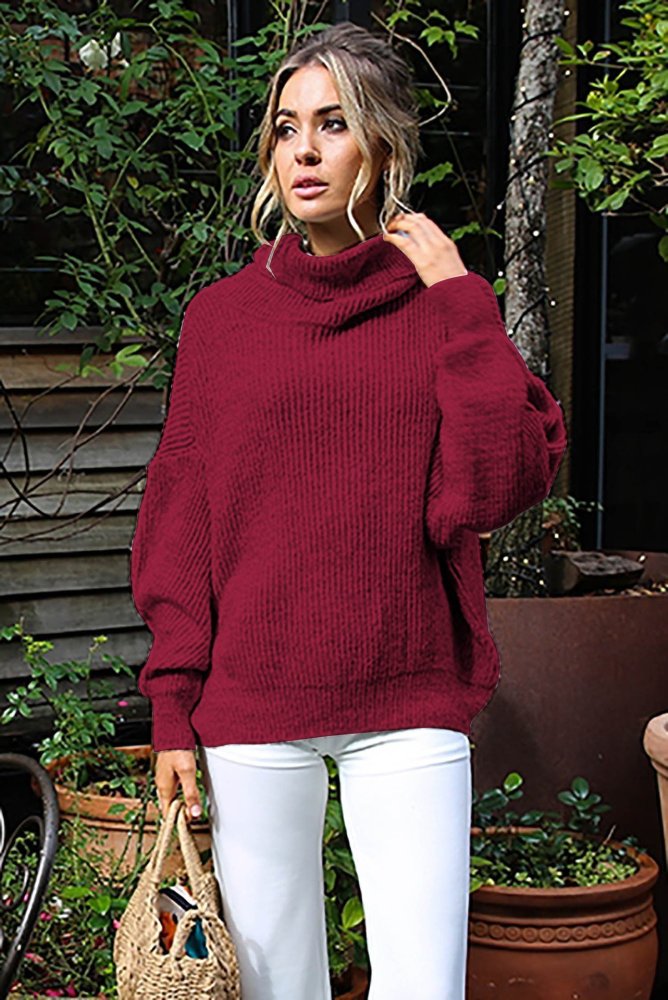 Solid Color Turtleneck Long Sleeves Women Loose Sweater