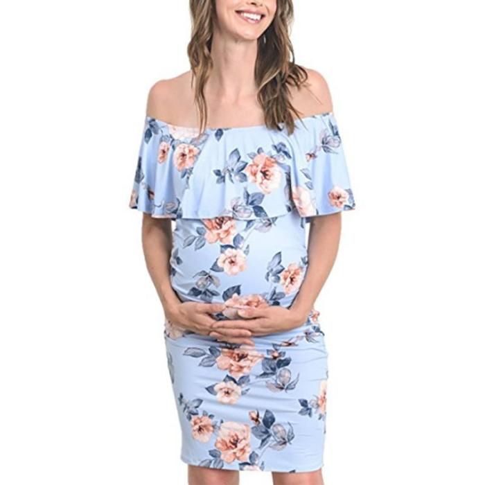 Ruffle Maternity Dresses Off Shoulder Pregnancy Dresses Ruffle Shoulderless Women Bodycon Dress Summer Pregnant