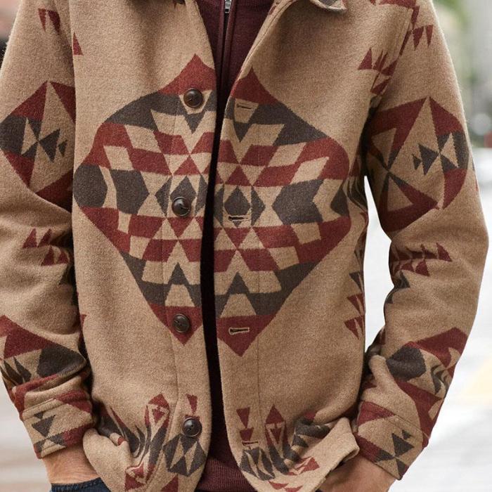 Fashion Geometric Print Lapels Jacket