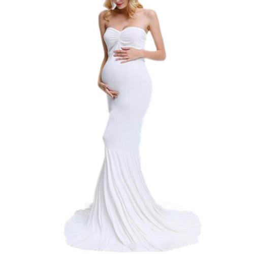 Maternity Elegant Solid Color Tube Floor Length Gown