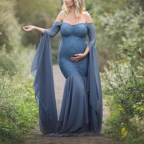 Maternity Solid Color Off Shoulder Long Sleeve Photo Props Gown