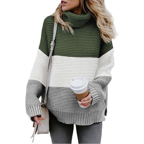Turtleneck Colorblock Crochet Pullover Sweater