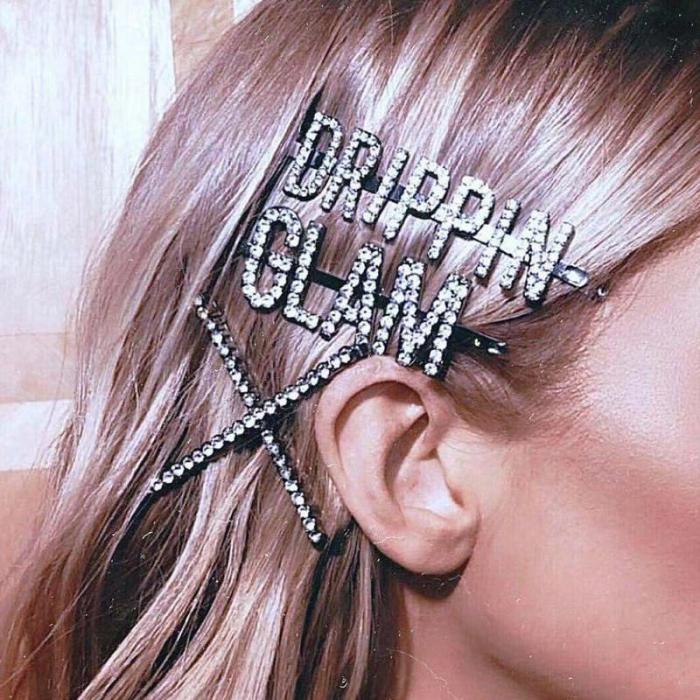 Word Hair Clip Letter Hair Clip Barrette Hairpin Black Metal Hair Pins for Women Sticks Crystal Rhinestone Hairgrip Jewelry