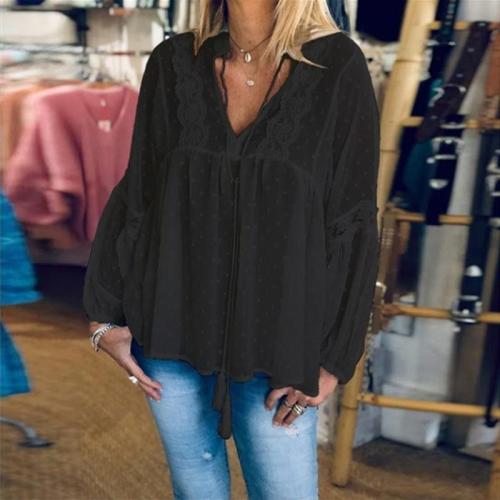 Sexy lace tulle perspective long sleeve shirt