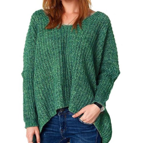 Round Neck  Asymmetric Hem  Plain  Long Sleeve Sweaters Pullover