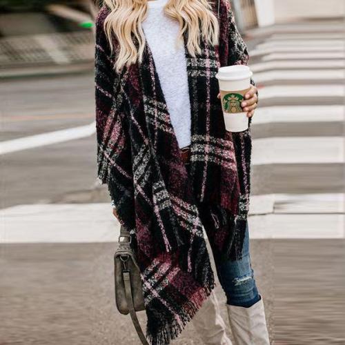 Fringe Snap Front  Checkered Outerwear