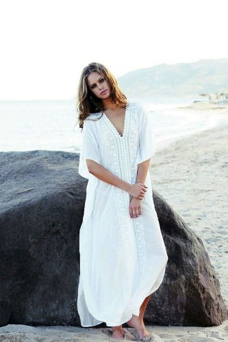 Beach Dress, Cover Up, Kaftan Dress, Embroidered Dress, All White