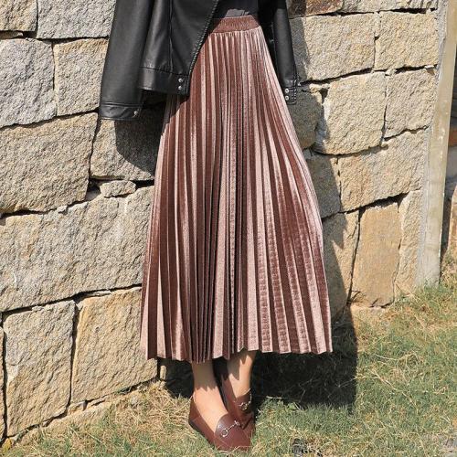 High Waist Velvet Pleated Skirt Women Winter Vintage Black Skirt Ladies 2019 Long Silver Maxi Elascity Casual Party Skirt