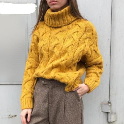 2020 AutumnWomen Thick Long Sleeve Turtleneck Knitted Loose Crop Sweaters Pullover Korean Female Casual Winter Warm Sweater Top