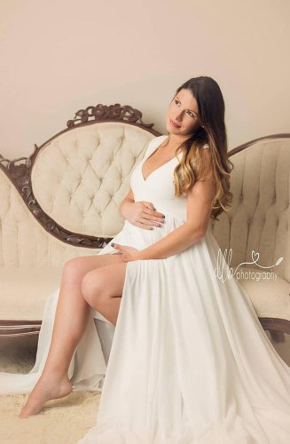 Sexy Maternity White Baby Shower Dresses Split Front Pregnancy Dress Photography Maxi Gown For Pregnant Women Photo Shoots Props