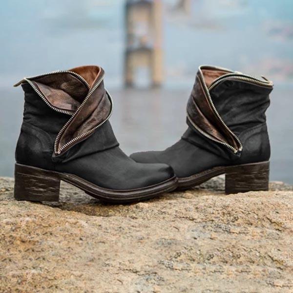 Fashion Slip-on Round Toe Ankle Boots