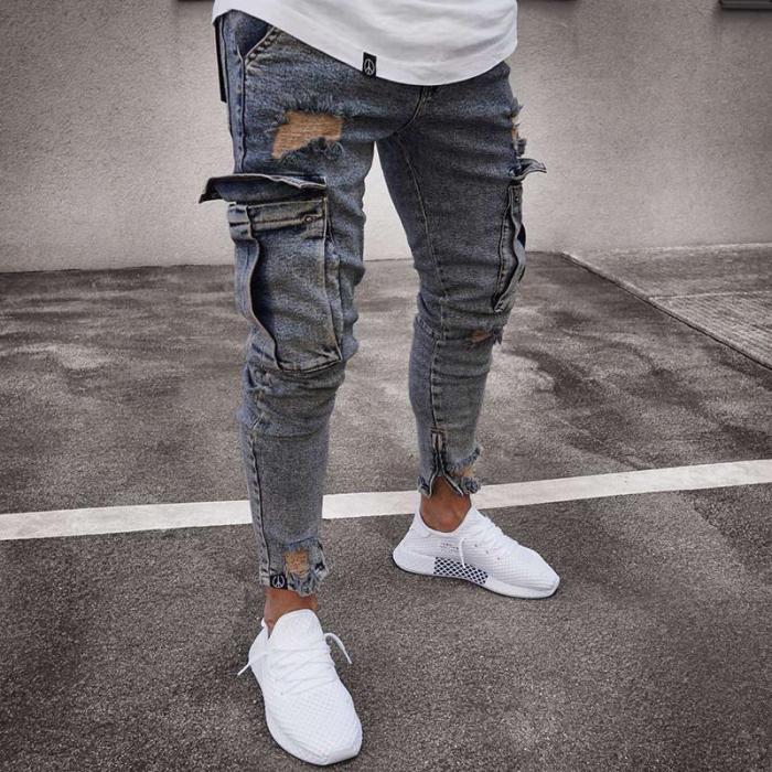 Street Hole Zip Pocket Jeans