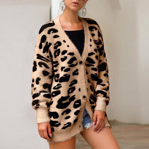 EBUYTIDE Casual leopard print cardigan women 2020 Autumn winter button sweaters Ladies knitwear oversizd cardigan streetwear XL