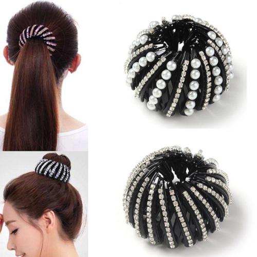 Fashion Crystal Bird's Nest Hair Clips Headwear Woman Hair Ponytail Holder 1PC Curler Roller Headwear Hair Device Girls 4 Colors