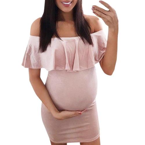 Short Plus Size Dress Summer Maternity Dresses Fashion Womens Pregnants Off Shoulder Ruffles Solid Nursing Maternity Dress