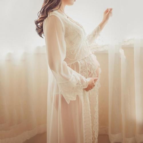 Maternity Lace See-Through Full Length Dress