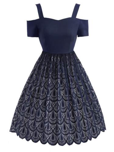 1950s Lace Cold Shoulder Dress