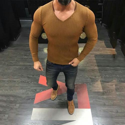 Men's Fashion Stylish Slim Solid Color Striped Tight Shirt
