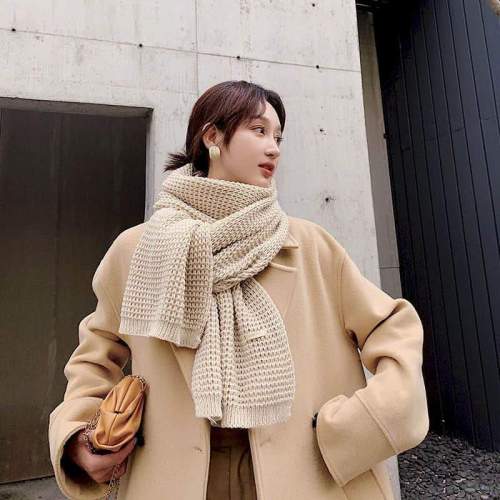 New Solid Color Thick Wool Knit Scarf Women Female Autumn and Winter Thick Knit Scarf Men and Women Handmade Japanese