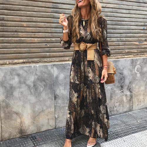 Snake Print Crew Neck Lace Casual Dress