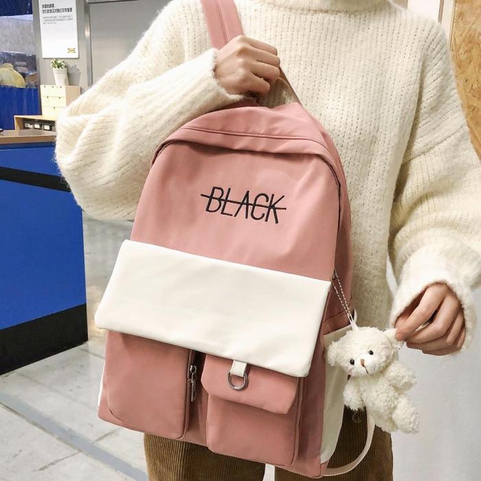 New Student Women Cute Backpack Harajuku Cotton Fabric Female Fashion School Bag Girl Luxury Book Kawaii Backpack Lady Bag Black