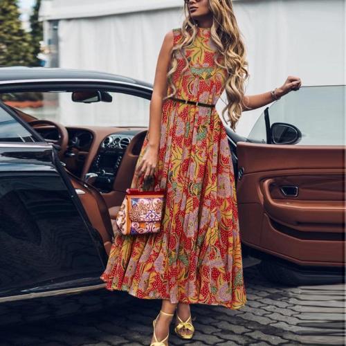 Casual Sexy Sleeveless   National Style Printing Maxi Dresses