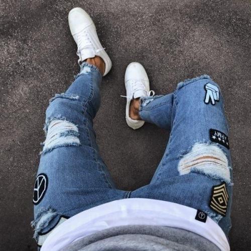 Fashion Pure Color Ripped Jeans