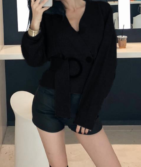 Casual Sexy V Collar   Long Sleeve Shown Thin Knitted Sweater  Blouse