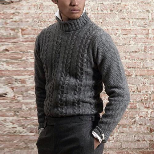 Men's High Collar Knit Twist Sweater