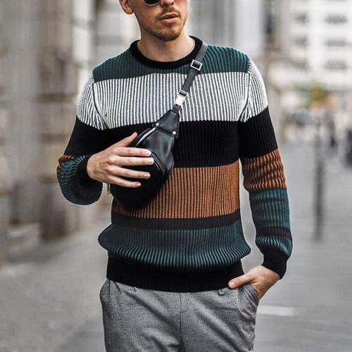 Men's Commuting Coloring Long Sleeve Round Neck Sweater