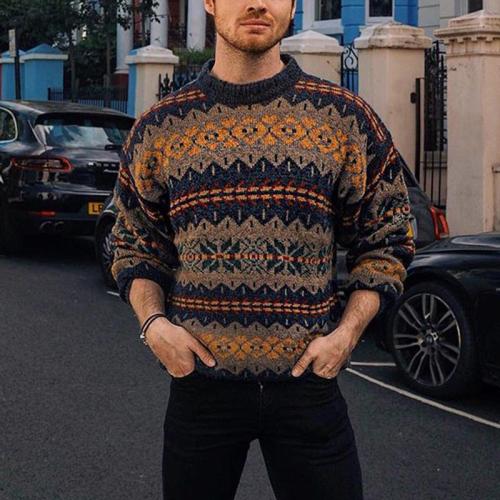Men's Commuting Long Sleeve Printed Color Sweater