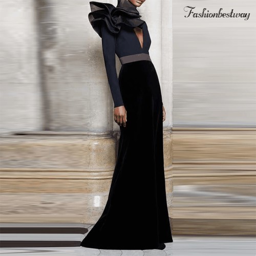 Deep V High-Waisted Long Dress For Autumn And Winter