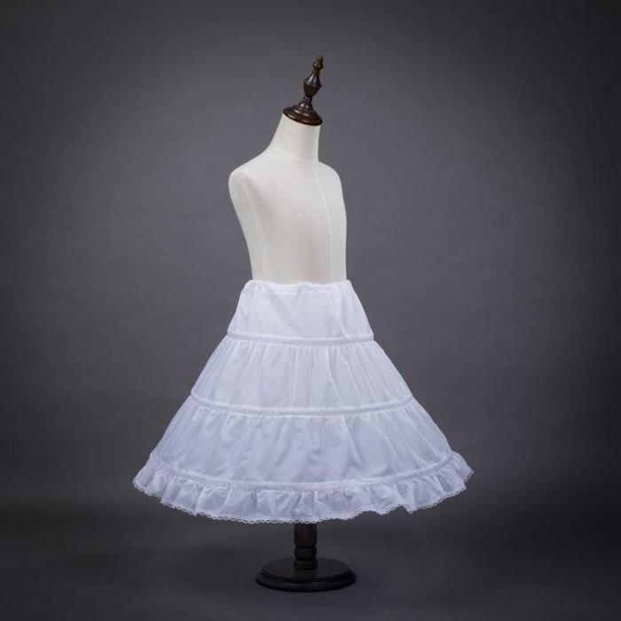 White Kids Petticoat A Line Adjustment Crinoline 3 Hoop Underskirt Petticoats for Flower Girls