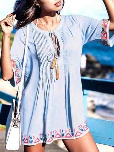 Embroidered Lace-up Pleat Cover-ups Swimwear