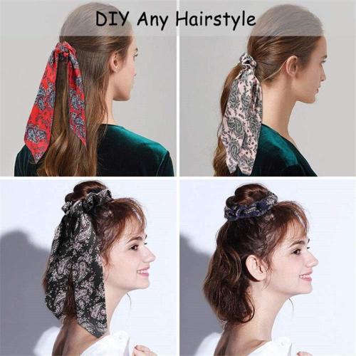 EBUYTIDE Big Flower Print Ribbon Ponytail Scarf Elastic Hair Rope for Women Hair Bow Ties Scrunchies Hair Bands Hair Accessories