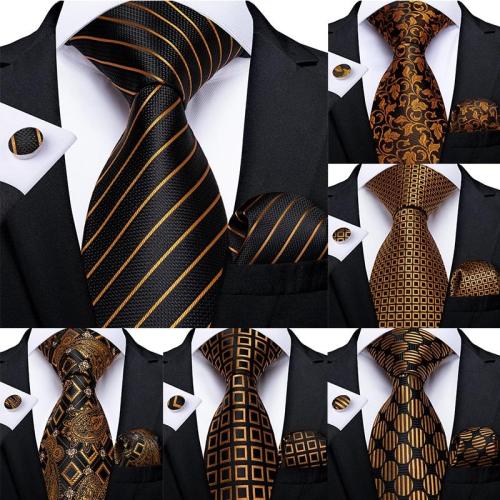 Fashion Men Tie Luxury Gold Blue Black Striped Paisley Silk Wedding Tie For Men EBUYTIDE Designer Hanky Cufflinks Gift Tie Set