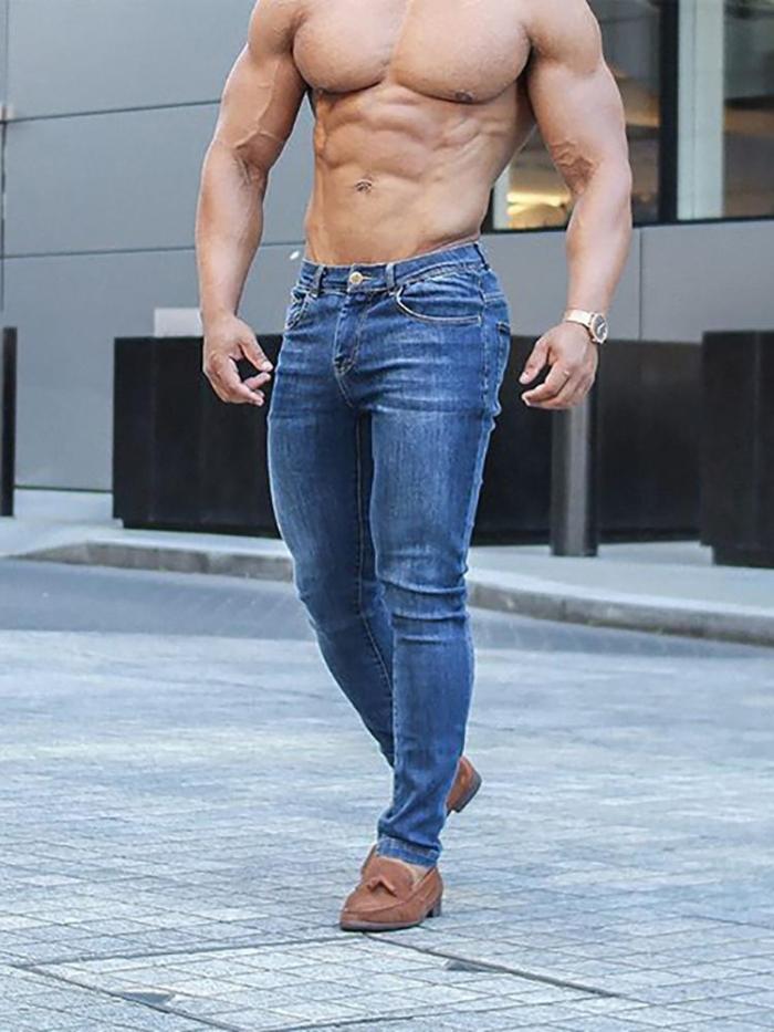 Men's Fashion High Waist Elastic Jeans