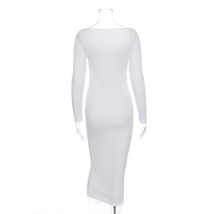 Solid Color And Long Sleeve Sexy Bodycon Dress