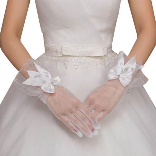 New Bride Gloves Gauze Bow-knot with Fingers Short White Glove Wedding Dress Accessories Photo Props