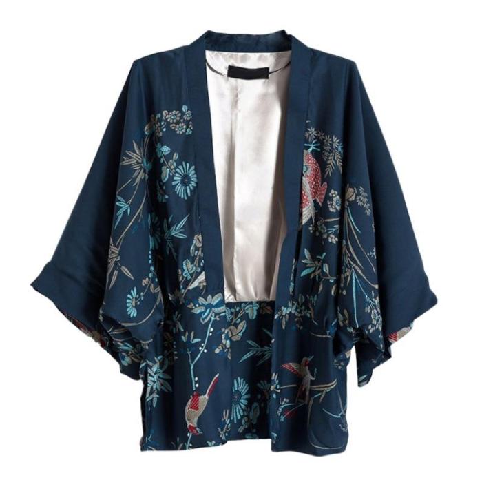 2020 Autumn Harajuku Women Japanese Kimono Printed Bat Sleeve Loose Cardigan Blouse